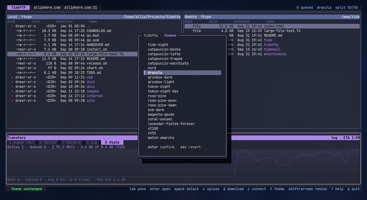 TideFTP running in a terminal